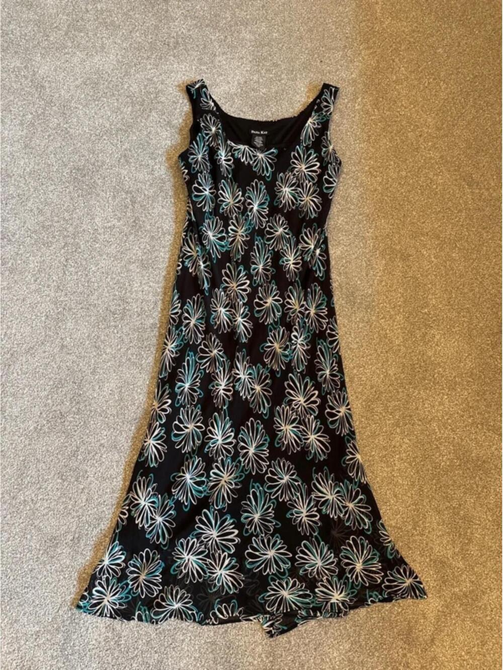 Plus Size Friendly - Sheer 90s Teal Floral Dress